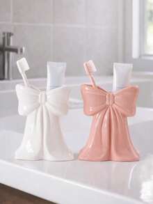 1 chiếc giá đựng bàn chải đánh răng hình nơ dễ thương, kệ đựng đồ trang trí phòng tắm thời trang, hộp đựng dụng cụ chăm sóc răng miệng, cọ trang điểm, văn phòng phẩm, v.v. - Nhiều màu - Xem 5