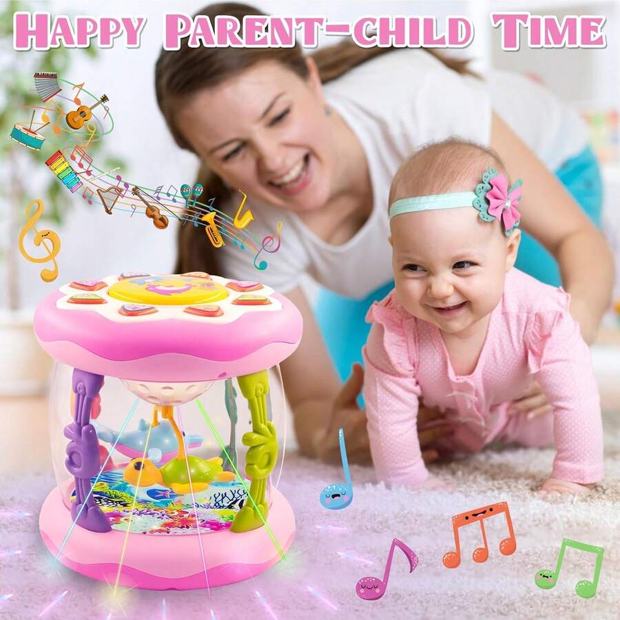 Baby Ocean Rotating Musical Drum Toy With Lights And Sound Effects - Suitable For Early Education And Interactive Play For Infants And Toddlers