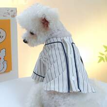 1pc Pet Clothes Dog Cat Apparel Striped Dog Baseball Shirt - White - View 2