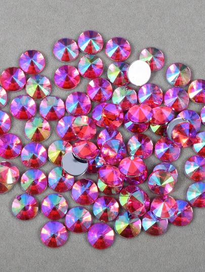 100pcs/Pack, 10mm Pointed Flat Round Acrylic AB Color Rhinestones, Pointed Top Round Plastic Rhinestones For Clothing, Shoes, Bags Decoration