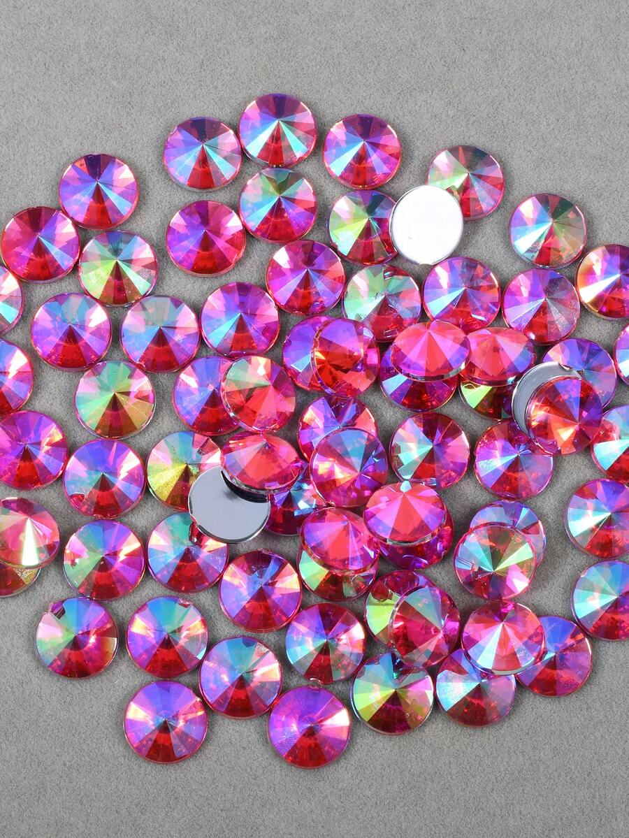 100pcs/Pack, 10mm Pointed Flat Round Acrylic AB Color Rhinestones, Pointed Top Round Plastic Rhinestones For Clothing, Shoes, Bags Decoration - 10mm 100pcs - View 1