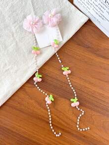 2个可爱樱花发夹，樱花串珠链条流苏发卡，青少年可爱美观侧夹 - 彩色 - 查看 2