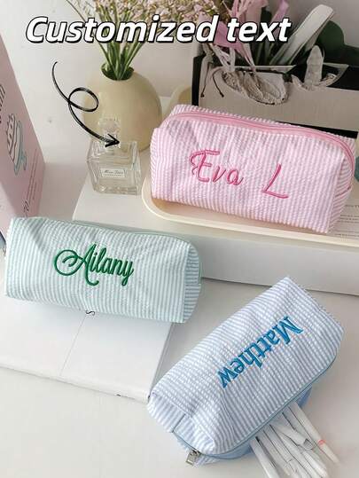 Personalized Double-Layer Pencil Case, Custom Text Pencil Storage Bag - Personalized Stationery Organizer With Customizable Name, Personalized Double-Layer Pencil Case, Customized Large Capacity Pencil Case, Customized Large Capacity Pencil Case, Simple Stationery Pencil Case, Ideal For School/Office/Travel