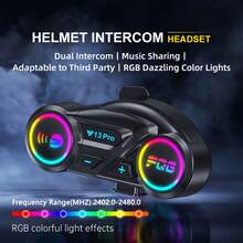 Y13 Pro Motorradhelm mit kabellosem Kopfhörer 500M Intercom Version, ausgestattet mit BT5.4+BT5.4 Dual-Core Bluetooth Chip, RGB Beleuchtungseffekten, IP56 wasserdicht und staubdicht, eingebauter Intercom-Indikator, unterstützt Intercom über Marken hinweg, Intercom-Reichweite bis zu 500M, kompatibel mit Halb- und Vollvisierhelmen, großer 1000mAh Akku, unterstützt gleichzeitiges Intercom und Musikwiedergabe, unterstützt KI-Sprachassistent - Y13 Pro - Übersicht 4