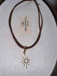 Collar con colgante de estrella de cuero vintage, accesorio de cadena de clavícula estrellada retro para suéter - Mejora de estrella - Ver 5