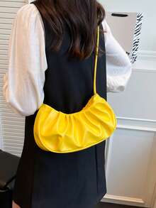 新款极简褶皱云朵手提包，清新优雅的女士单肩包/腋下包 - 黃色 - 查看 5