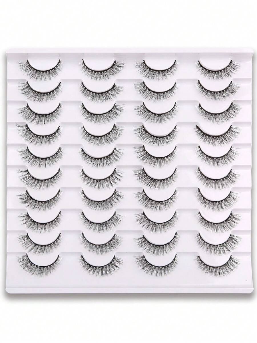 20 Pairs Natural Style False Eyelashes, Suitable For Daily Makeup, Can Be Given As Gift To Girlfriend - Black - View 1