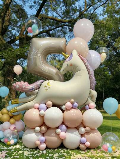 40inch (101.60cm) / 32inch (81.72cm) Giant 0-9 Ivory Foil Stacking Column Balloon Set - Macaron Color Latex/Foil Balloon Wreath Decor Set, Standing Horse, Rocking Horse, Tri-Color Butterfly Foil, High Saturation Colors, Reusable Foil Balloons, Suitable For Birthday Decor, Wedding, Mother's Day, Party, Theme Party Decorations