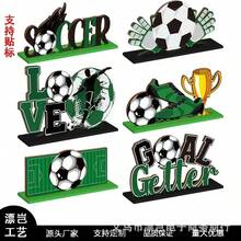 6pcs Soccer Themed Wooden Desktop Decor - Green & Black "SOCCER" Letter Design - 6Pcs - View 4