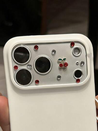 Miếng dán bảo vệ ống kính camera trong suốt hình quả anh đào lấp lánh sang trọng cho iPhone 17 Pro Max/17 Pro, kính cường lực trong suốt, phụ kiện dành cho nữ.