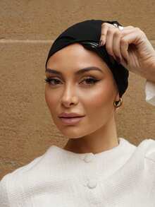 1pc Women's Fashionable Solid Color Elastic Headband Scarf, Versatile Headwrap For Daily Wear - 172 - Non-slip Black - View 4