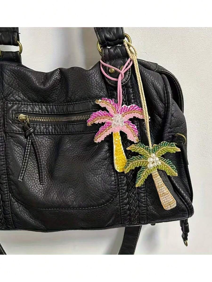 手工串珠棕榈树钥匙扣 - 热带风情，绿色、粉色和黄色树干设计 - 波西米亚风海滩派对礼物，男女皆宜，经久耐用的串珠配饰 - 旅行日常必备，棕榈树吊坠，礼品 - 多款 - 查看 1