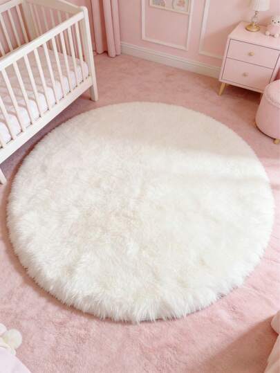 1 stuk dik wit pluizig rond vloerkleed, pluche tapijt, dik tapijt, harig tapijt, herfst/winter tapijt, decoratief tapijt, slaapkamerdecoratie, klein vloerkleed, tapijt, woondecoratie, woonkamertapijt, klein woonkamertapijt, slaapkamertapijt, woonkamer woondecoratie, buitentapijt, wasbaar tapijt