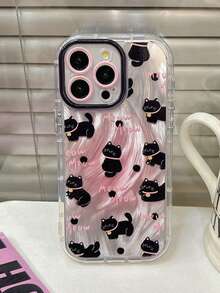 1pc Gradient Polka Dot Cute Cat Phone Case, Suitable For IPhone 17 Pro Max, 17 Air, 17, 17 Pro, 16, 15, 14, 13, 12, 11 Pro Max Plus, Shockproof Protective Cover - Black - View 1