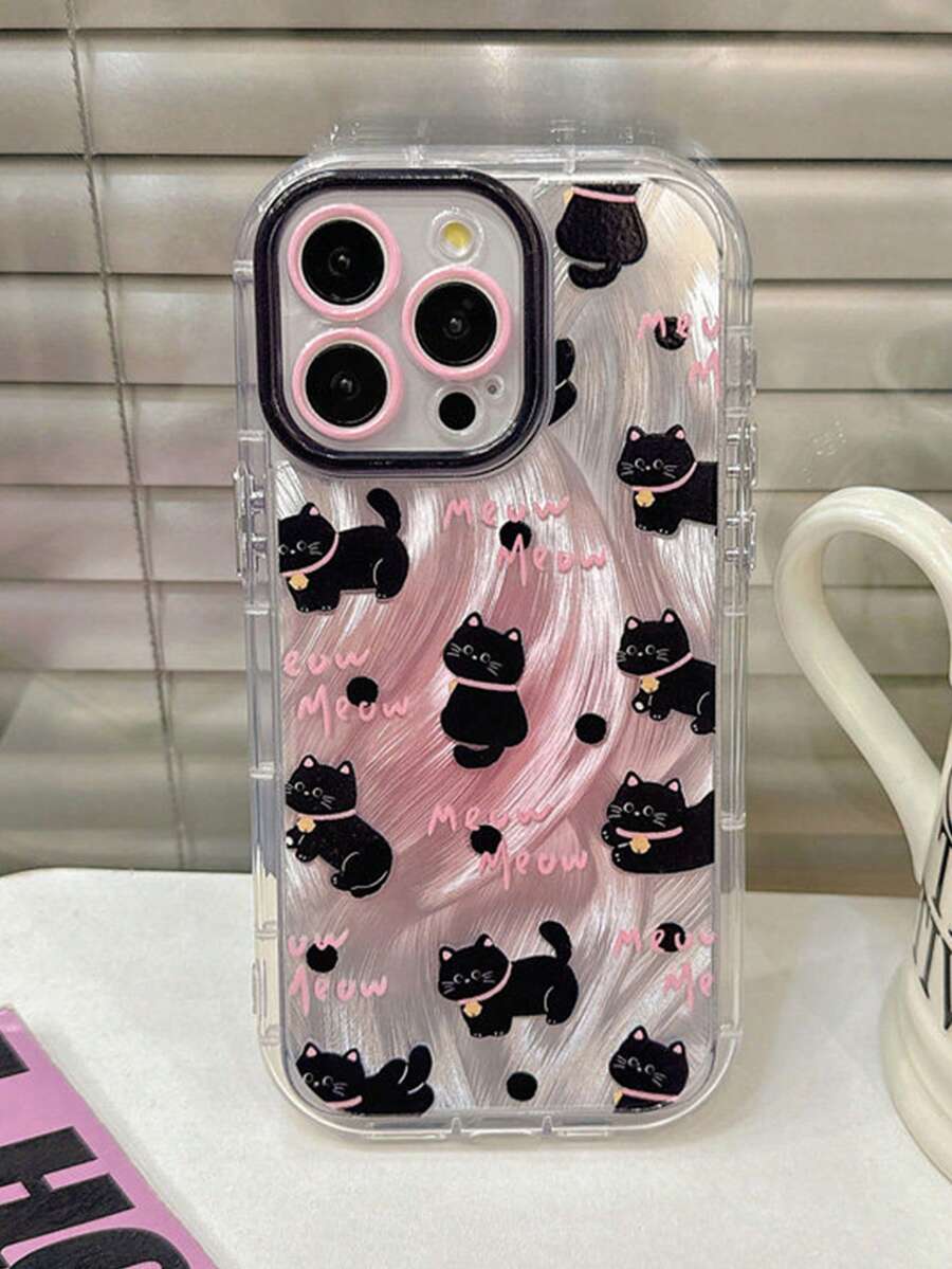 1pc Gradient Polka Dot Cute Cat Phone Case, Suitable For IPhone 17 Pro Max, 17 Air, 17, 17 Pro, 16, 15, 14, 13, 12, 11 Pro Max Plus, Shockproof Protective Cover - Black - View 1