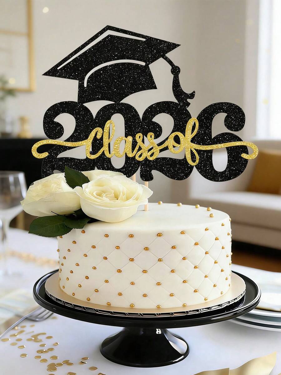 1/2pcs Class Of 2026 Cake Topper Glitter Congrats Grad Cap 2026 ...
