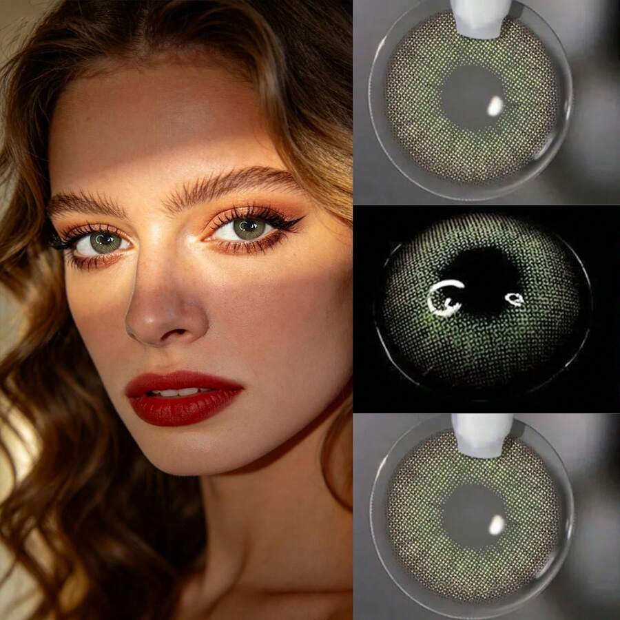 1 Pair Leermoo Green Cat Eye Natural Makeup 14.2mm Disposable