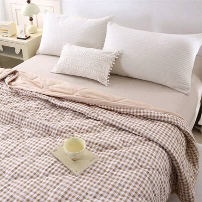 1 pieza Edredón ligero de verano con estampado de cuadros, minimalista moderno, suave y cómodo, adecuado para cama individual o doble, edredón fino para todas las estaciones, manta para el hogar, dormitorio, sala de estar, oficina