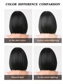 Tóc giả ngắn màu đen thẳng, kiểu bob, dài 12 inch, có mái, chịu nhiệt, thích hợp sử dụng hàng ngày và dự tiệc. - màu đen - Xem 7