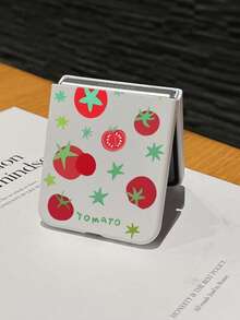 Plant 1pc Fashionable And Simple Skin Feel PC Material Cute And Simple Fruit Tomato Element Folding Phone Case, Can Protect And Prevent Falling For: SamsungGalaxy Zflip 3/Zflip 4/Zflip 5/Zflip 6/Zflip 7/ Find N3 Flip/ Razr 50 Ultra/ Razr 60 Ultra/ Razr 60/ Razr 50/XiaomiMIX Flip/Galaxy Z Flip7 FE - White - View 3