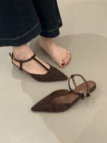 2026 Spring/Summer New Arrival Women's Gray-Brown Pointed Toe Mule Heels - Coffee Brown - View 3