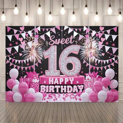 Phông nền sinh nhật 16 tuổi 2D Plane Sweet Happy với thiết kế mực graffiti rực rỡ và số neon, chất liệu sợi polyester bền chắc, phù hợp cho các bữa tiệc trong nhà và ngoài trời, lễ kỷ niệm, lễ tốt nghiệp, có nhiều kích thước và bối cảnh để lựa chọn.