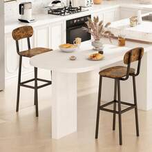 GILLAS - Juego de 2 taburetes de bar modernos con respaldo y reposapiés, estilo industrial para comedor, encimera de cocina, café rústico - Negro - Ver 5