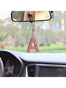 1 pieza Colgante de letra rosa brillante para decoración de coche, accesorio interior de coche, adorno colgante para espejo retrovisor de coche con strass - Colgante con letra rosa - Ver 9
