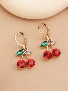 1 Pair Minimalist Fashion Cherry Pendant Earrings, Luxury Elegant Jewelry Accessory Suitable For Daily Wear, Banquet And Party - Multicolor - View 1