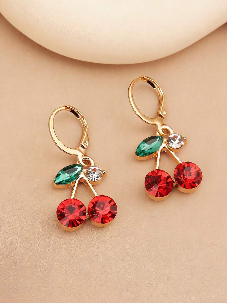 1 Pair Minimalist Fashion Cherry Pendant Earrings, Luxury Elegant Jewelry Accessory Suitable For Daily Wear, Banquet And Party - Multicolor - View 1