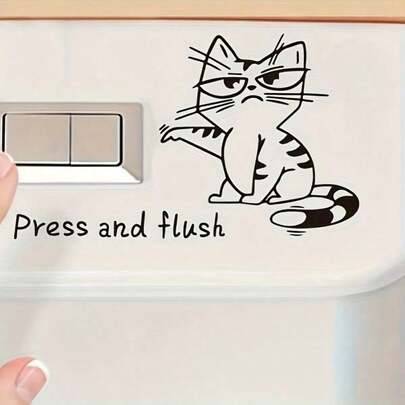 1张可爱卡通猫咪马桶贴纸，装饰浴室马桶浴缸自粘墙贴，可移除PVC贴纸