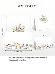 50张花卉装饰折叠式婚礼桌卡，适用于婚礼招待会、新娘送礼会座位安排、桌卡、桌号卡、姓名卡、婚礼装饰、婚礼宾客卡、派对桌卡和派对用品 - 彩色 - 查看 9