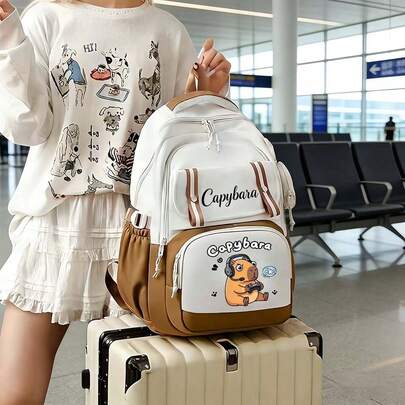 Capybara Casual Backpack With Large Capacity Multi-Pocket Design, Zipper Closure, Adjustable Straps, Ideal For Travel, Outdoor Use, Travel Backpack | Playful Design | Lightweight Backpack, For Teenager,Large-Capacity Multi-Layer Pencil Case,Back To School Supplies School Essentials Cartuchera Escolar