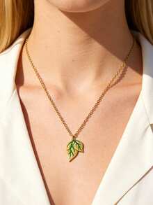 Mazuer 1pc Stainless Steel Drip Oil Pendant Necklace, Dolphin, Seashell, Leaf Design Clavicle Chain, Jewelry Gift For Women, Friendship - Multicolor - View 9