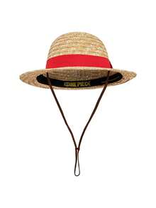 TOEI ANIMATION 1顶官方草帽海贼团卡通设计遮阳帽，透气宽檐夏季沙滩帽，户外旅行防晒帽，粉丝礼物 - 杏色 - 查看 4