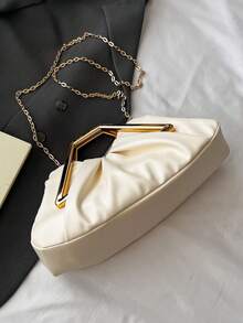 Women's Handbag With Pleated Cloud Design, Elegant Lady's Refined Luxury Metal Chain Decoration, Suitable For Shopping, Dating, Party, White - White - View 6