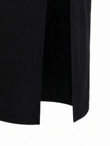 EARO Women's Long Slit Bodycon Dress, High-End Elegant Casual Versatile Tight Fitted Ruched Stand Collar Off Shoulder Design Knit Mini Dress - Black - View 5