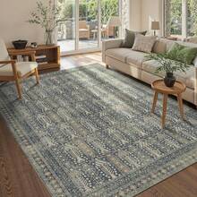 8x10 Area Rugs, Large Washable Neutral Rugs For Living Room, Vintage Boho Rugs For Office, Kids Room, Farmhouse, Durable Low Pile Non Slip Carpet For High Traffic Areas, Light Brown,  Home Decor Rugs - 象牙藍 - 查看 5