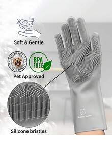 1 Pair Silicone Pet Grooming Gloves - Multi-Function Brush, Suitable For Bathing, Gentle Massage, Efficient Deshedding And Dematting - Multicolor - View 7