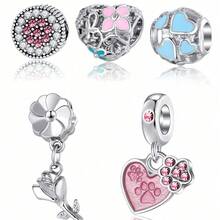 9pcs Blue & Pink Hollow Heart Flower Orange & Pink Resin Pendant Charms, Fashion DIY Jewelry Accessories Gift - Multicolor - View 2