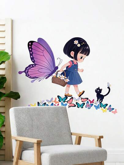 Girls Butterfly Cute Stickers For Living Room Bedroom Children's Room Decorative Wall Art Background Mural Cover-Up Non-Destructive Adhesive Stickers