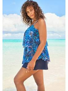 Swimsuits For All Swim Women's Plus Size Mesh Double-Tier Tankini Top - Blue Leafy Palms - View 3