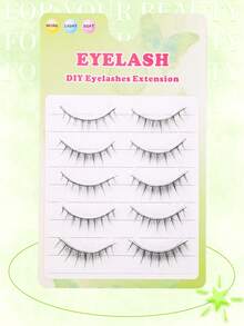 5 Pairs Japanese Soft & Natural Eyelash Extensions, Lightweight Comfortable Curly False Lashes - Black - View 2