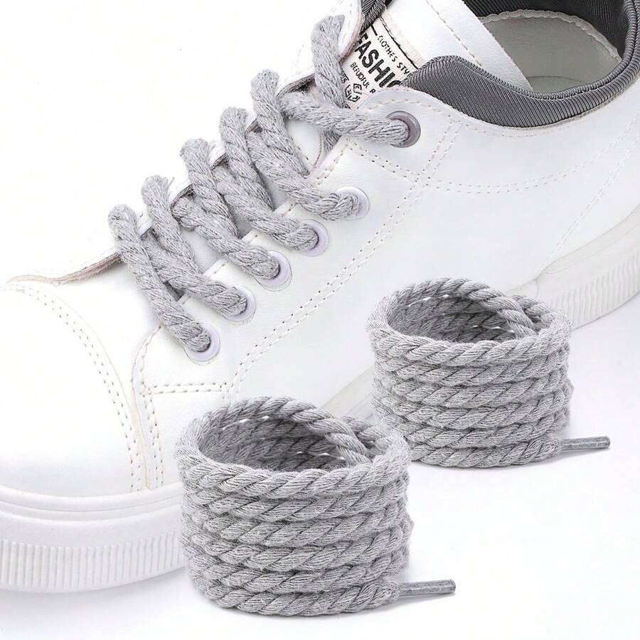1 Pair Handmade Woven Hemp Shoelaces - Durable And Fashionable Braided Hemp Shoelaces, Suitable For Sneakers, Canvas Shoes And Casual Shoes, Available In Multiple Colors - Grey - View 1