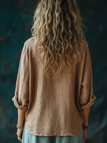 Women's Fashionable Elegant Casual Loose Solid Color Top, Suitable For All Seasons Spring - Coffee Brown - View 4