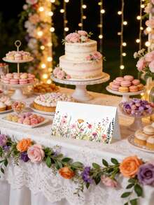 50/20/5pcs Floral Decorative Foldable Wedding Table Cards, Suitable For Wedding Reception, Bridal Shower Seating, Table Cards, Place Cards, Name Cards, Table Card Labels, Wedding Decor, Wedding Guest Cards, Party Table Cards And Party Supplies - Multicolor - View 6