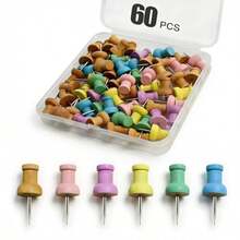 Colorful Wood Push Pins Decorative Wooden Thumb Tacks For Cork Board And Bulletin Board Map Pins For Wall 60 Pieces - Colorful - View 1