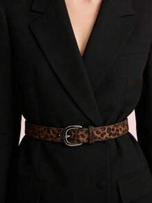 1pc Women's In-Stock Suede Leopard Print Minimalist Buckle Belt, Versatile For Jeans And Apparel - Leopard Print Belt - View 1