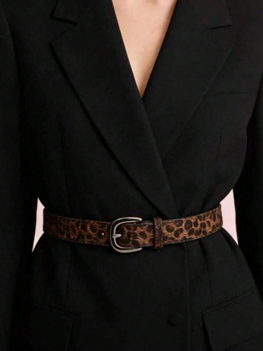 1pc Women's In-Stock Suede Leopard Print Minimalist Buckle Belt, Versatile For Jeans And Apparel - Leopard Print Belt - View 1