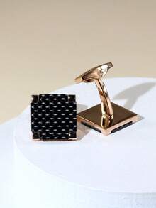 1 đôi khuy măng sét vuông màu đen mạ vàng hồng bằng đồng dành cho nam giới - Hoa hồng vàng - Xem 2